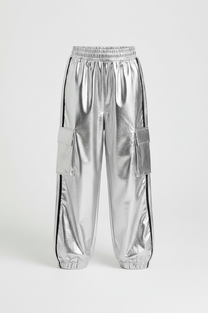 Pantalon Fluide Argenté Métallique Cargo Enfants Brillant - Polyester - vue 3