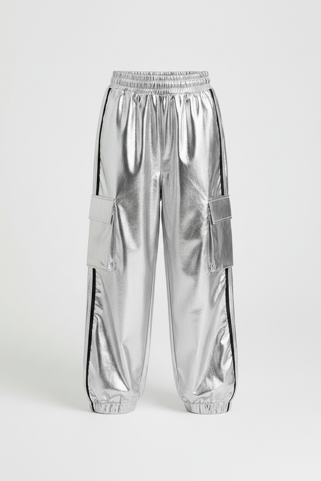 Pantalon Fluide Argenté Métallique Cargo Enfants Brillant - Polyester - vue 3