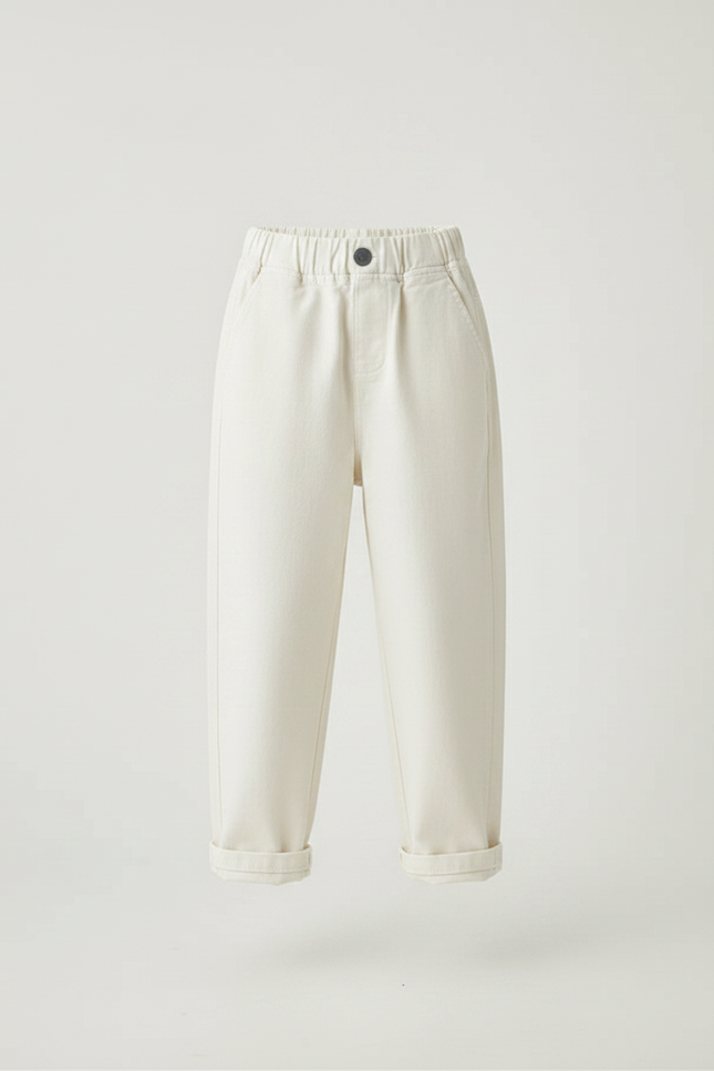 Pantalon Fluide Crème Ample Décontracté Enfant Coton - Beige Toile - vue 3
