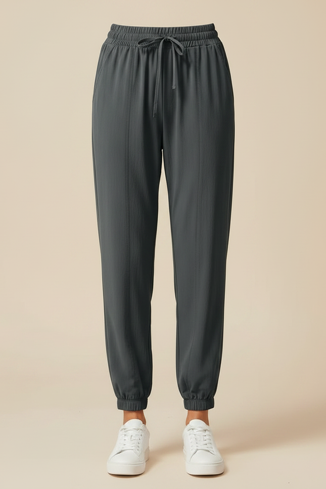 Pantalon Fluide Gris Ample Sportif Décontracté Chevilles Resserrées Femme - Polyester - vue 3