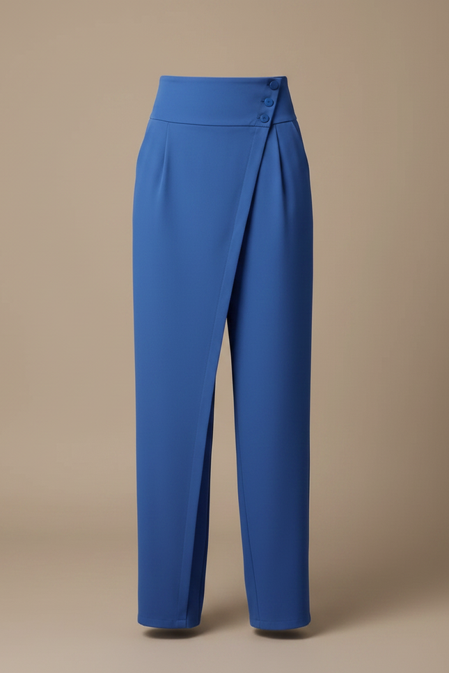 Pantalon Fluide Bleu Royal Taille Haute Élégant Droit - Polyester - vue 3