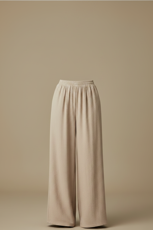 Pantalon Fluide Beige Large Taille Haute Plissé Chic - Polyester - vue 3