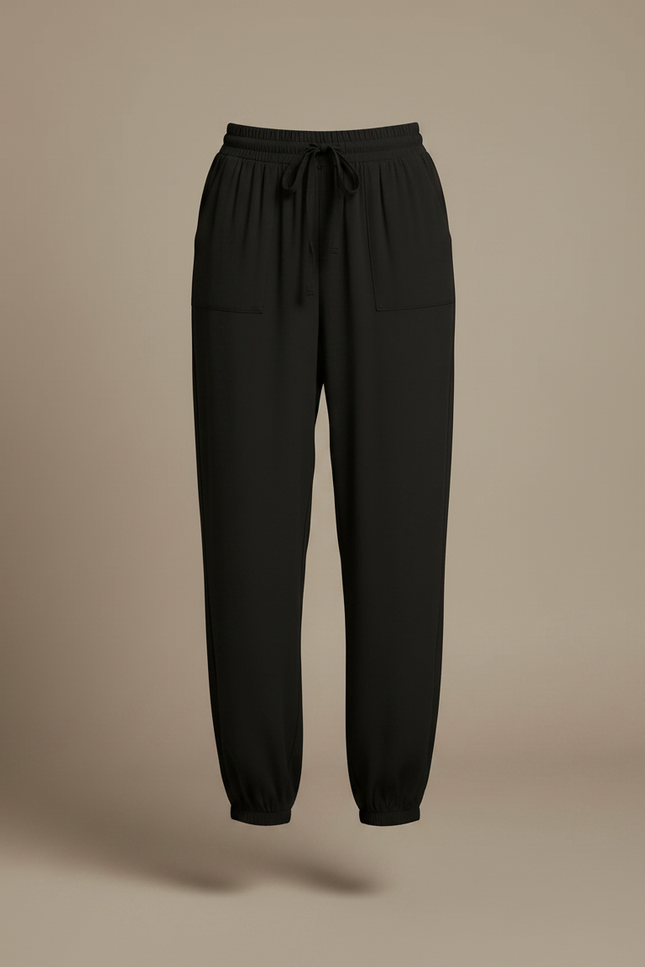 Pantalon Fluide Noir Ample Casual Élastique - Polyester - vue 3