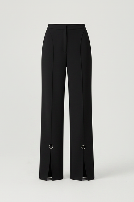 Pantalon Fluide Noir Élégant Décontracté Anneaux Métalliques - Polyester - vue 3