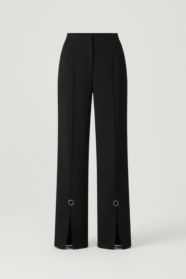 Pantalon Fluide Noir Élégant Décontracté Anneaux Métalliques - Polyester - vue 3