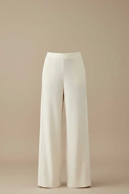 Pantalon Fluide Écru Laine Ample Tricoté Fendu - Beige - vue 3