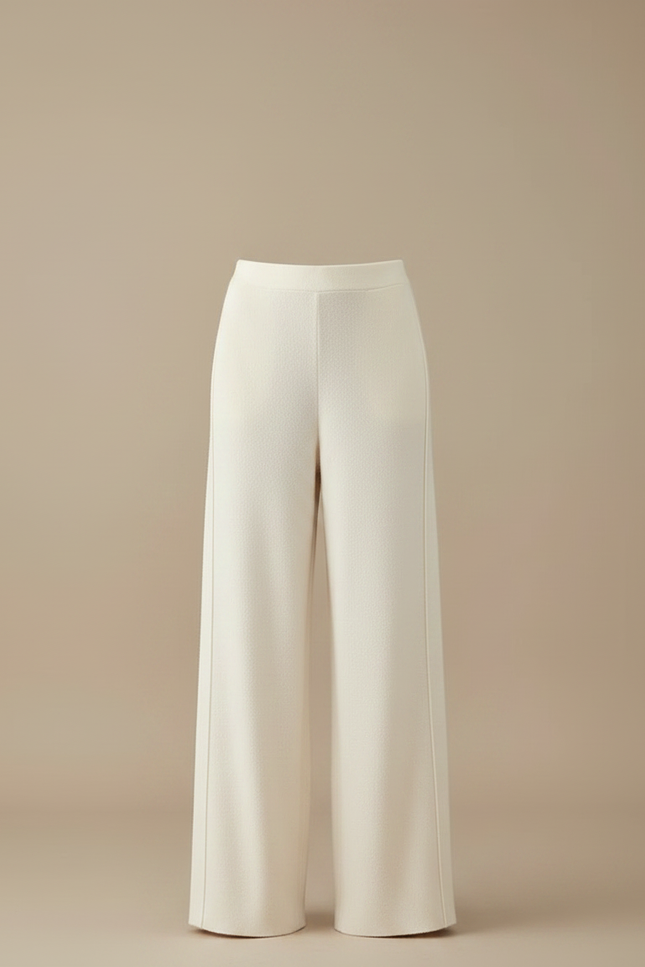 Pantalon Fluide Écru Laine Ample Tricoté Fendu - Beige - vue 3