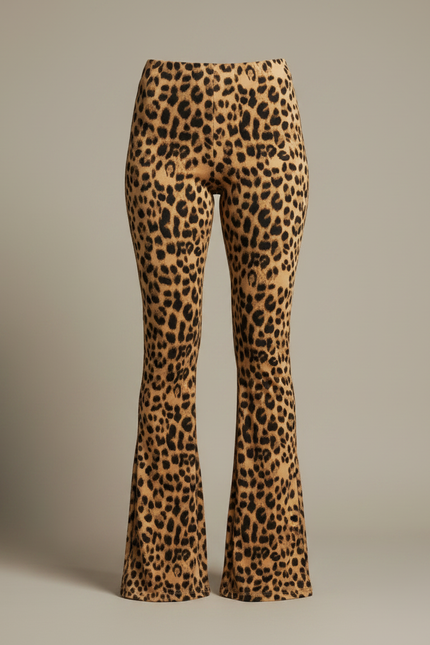 Pantalon Fluide Léopard Taille Haute Évasé Sexy - Imprimé Maille - vue 3