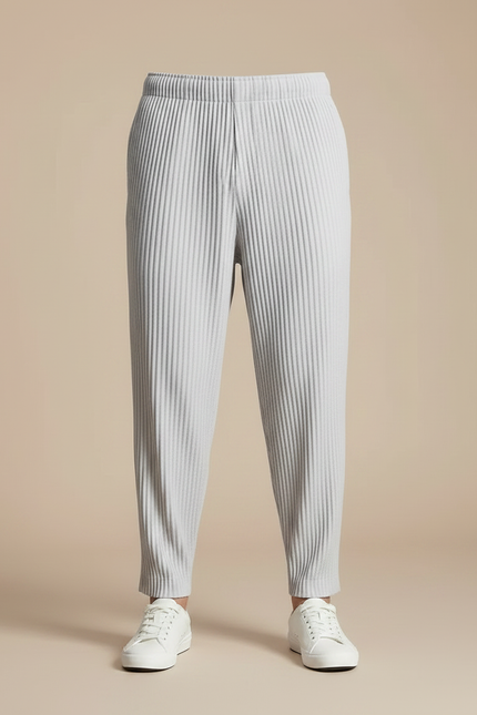 Pantalon Fluide Plissé Gris Ample Décontracté Homme Coton - Polyester - vue 3