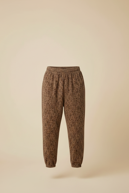 Pantalon Fluide Imprimé Léopard Marron Ample Décontracté Homme - Maille - vue 3