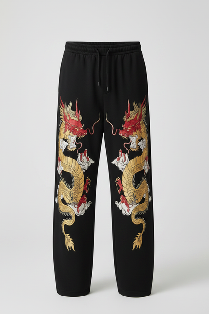 Pantalon Fluide Noir Ample Dragon Chinois Décontracté Homme - Molleton - vue 3