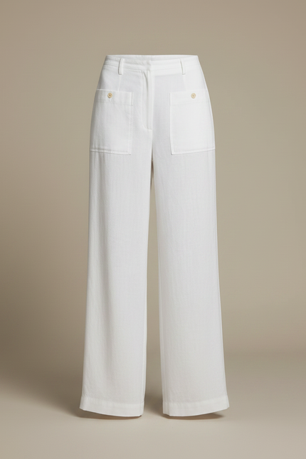 Pantalon Fluide Blanc Ample Coton Lin Décontracté - vue 3
