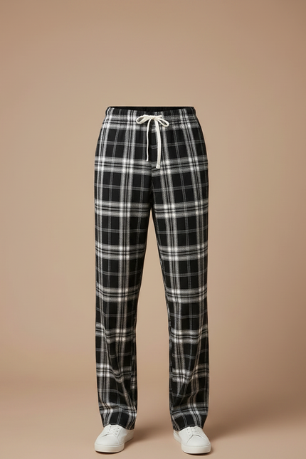 Pantalon Fluide Carreaux Noir Blanc Ample Homme - Multicolore Laine - vue 3