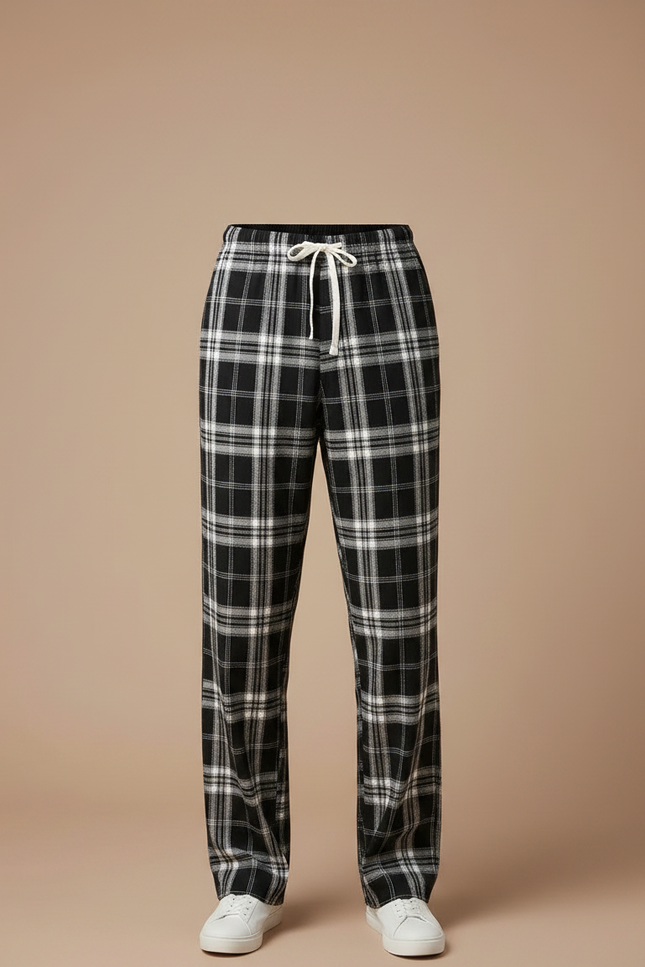 Pantalon Fluide Carreaux Noir Blanc Ample Homme - Multicolore Laine - vue 3