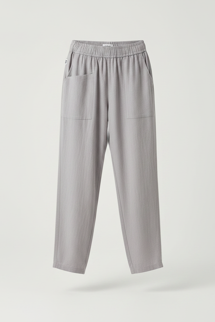 Pantalon Fluide Gris Coton Ample Décontracté Harem - vue 3