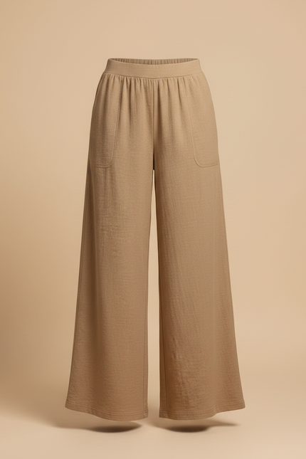 Pantalon Fluide Ample Beige Texturé Confortable Décontracté - Lin - vue 3