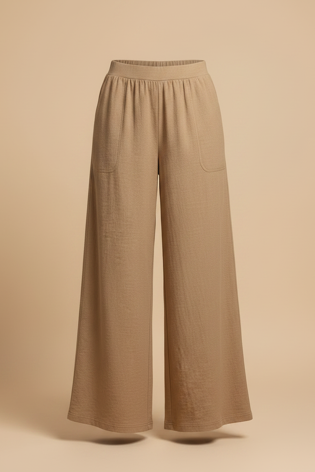 Pantalon Fluide Ample Beige Texturé Confortable Décontracté - Lin - vue 3