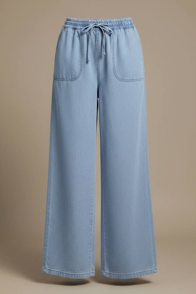 Pantalon Fluide Bleu Ciel Denim Ample Taille Haute Femme - Jean - vue 3