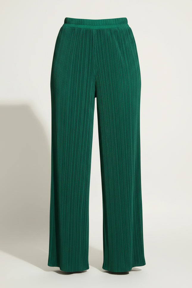 Pantalon Fluide Vert Émeraude Plissé Ample Décontracté - Polyester - vue 3