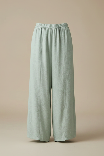 Pantalon Fluide Lin Coton Ample Vert Menthe Femme - vue 3