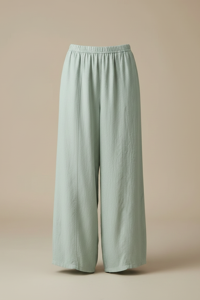 Pantalon Fluide Lin Coton Ample Vert Menthe Femme - vue 3