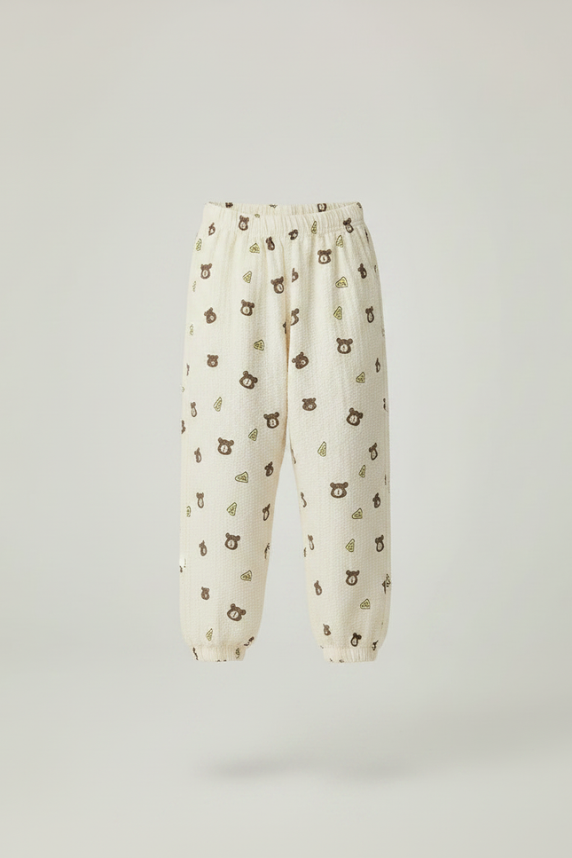Pantalon Fluide Écru Ample Motif Ours Fromage Enfant - Beige Coton - vue 3