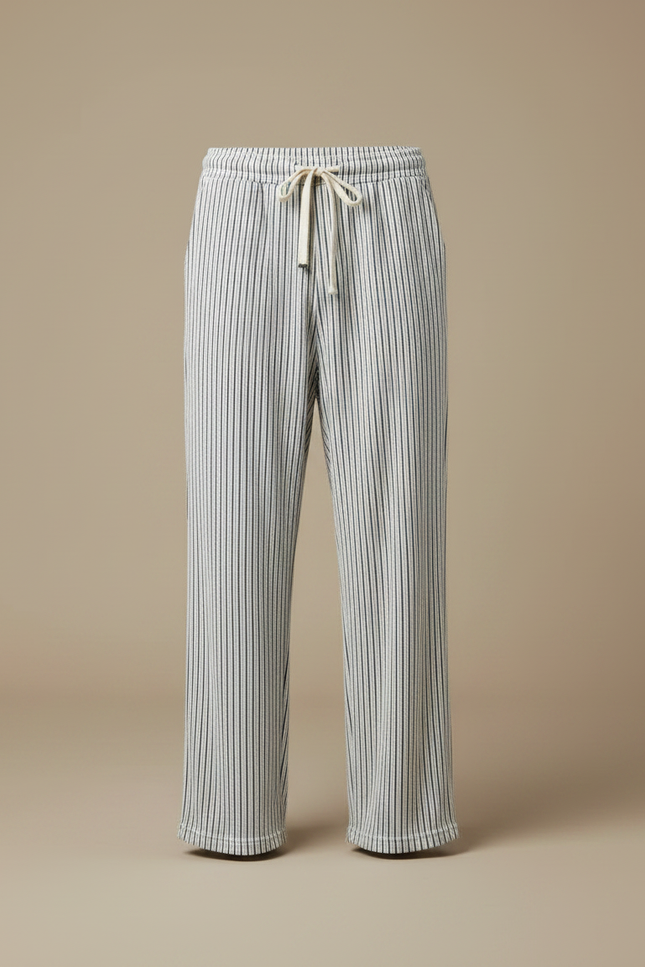 Pantalon Fluide Rayé Droit Décontracté Homme Cordon - Imprimé Maille - vue 3