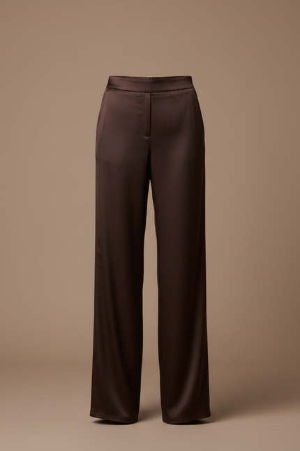 Pantalon Fluide Marron Satiné Large Élégant Femme - vue 3