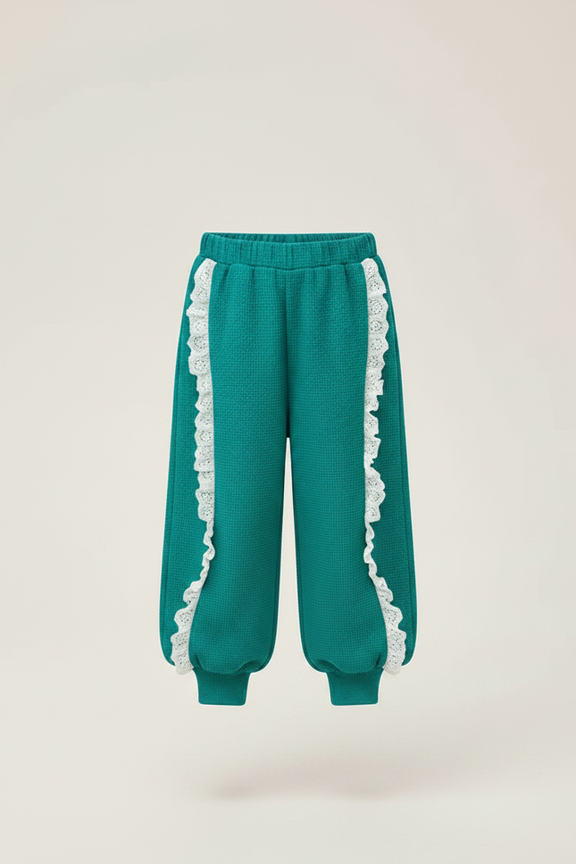 Pantalon Fluide Vert Dentelle Ample Confortable Fille - Maille - vue 3