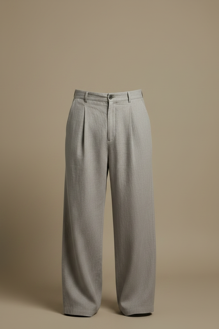 Pantalon Fluide Gris Ample Plissé Lin Décontracté Homme - vue 3
