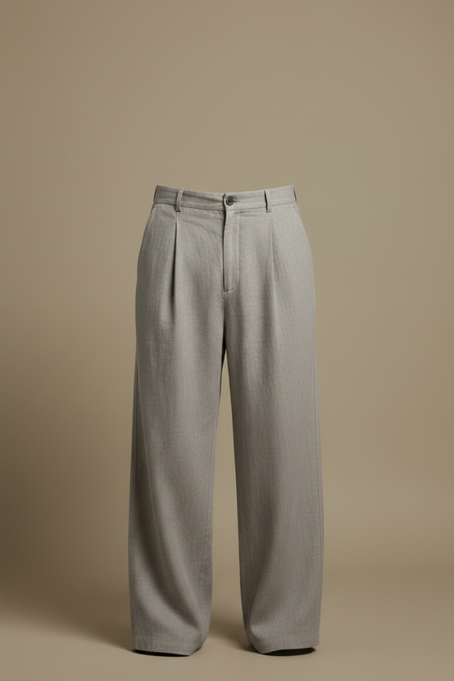 Pantalon Fluide Gris Ample Plissé Lin Décontracté Homme - vue 3
