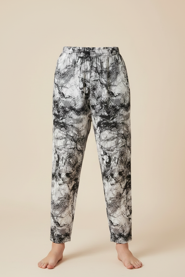 Pantalon Fluide Noir Blanc Imprimé Marbré Ample - Viscose - vue 3