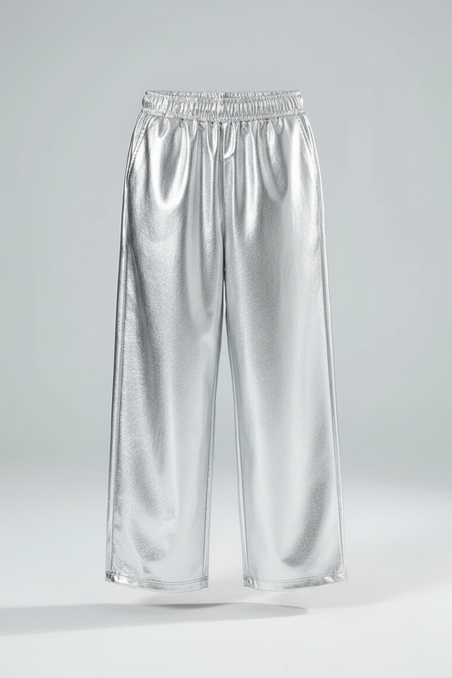 Pantalon Fluide Argenté Métallique Ample Enfants Brillant - Polyester - vue 3