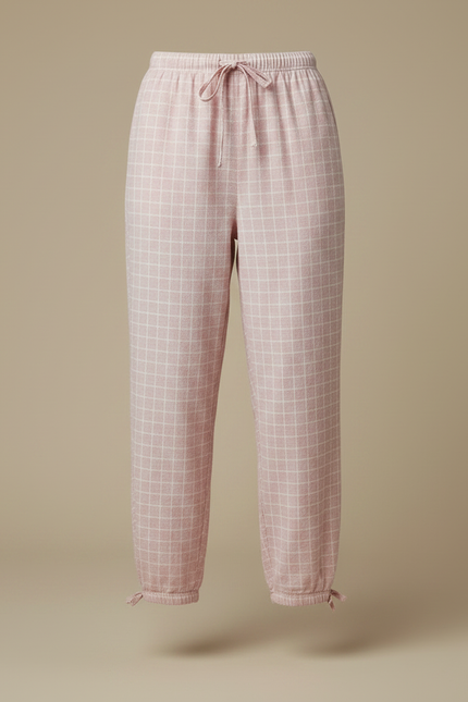 Pantalon Fluide Rose Quadrillé Coton Ample Décontracté Femme - Molleton - vue 3