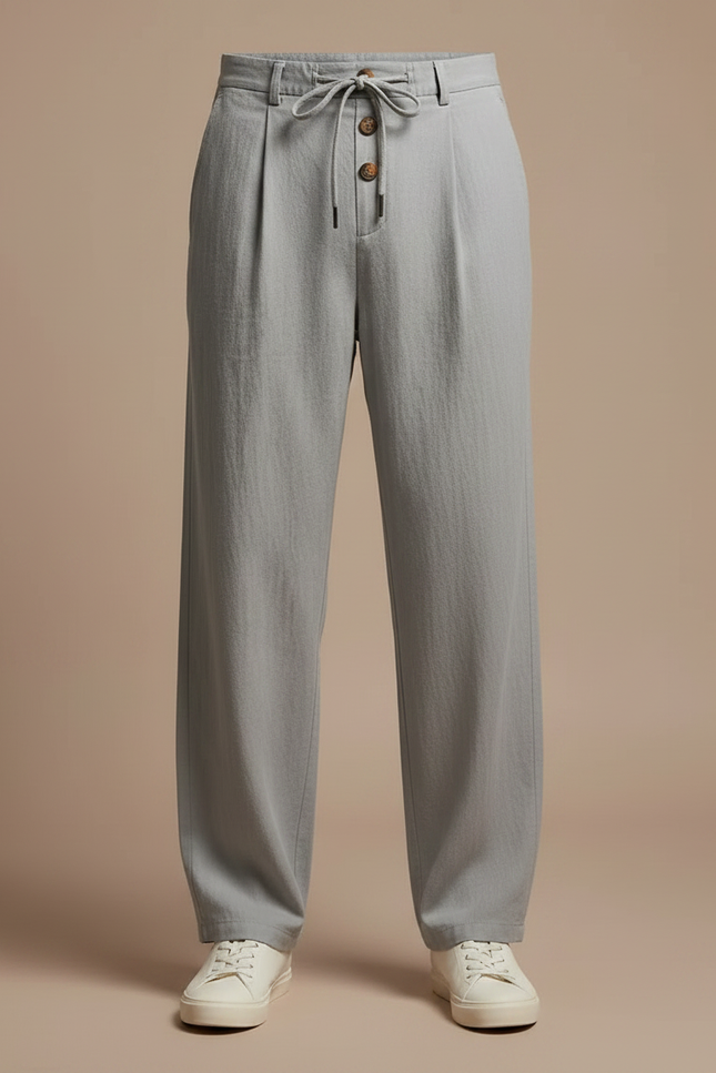 Pantalon Fluide Gris Ample Léger Lin Décontracté Homme - vue 3