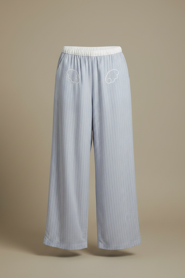 Pantalon Fluide Rayé Bleu Et Blanc - Lin - vue 3