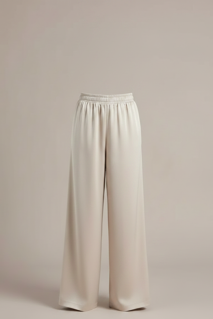 Pantalon Fluide Beige Satiné Ample Décontracté Femme - vue 3