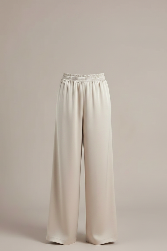 Pantalon Fluide Beige Satiné Ample Décontracté Femme - vue 3