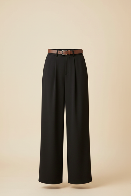 Pantalon Fluide Noir Ample Plissé Taille Haute Femme - Viscose - vue 3