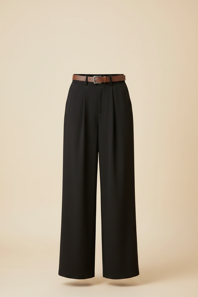 Pantalon Fluide Noir Ample Plissé Taille Haute Femme - Viscose - vue 3