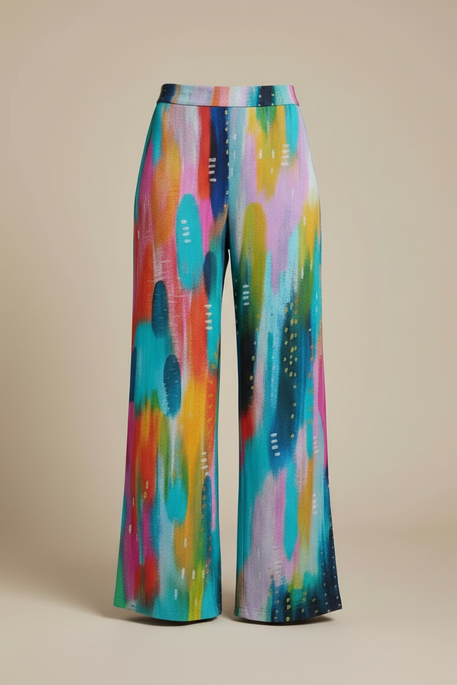 Pantalon Fluide Imprimé Abstrait Coloré Ample Femme - Multicolore Viscose - vue 3
