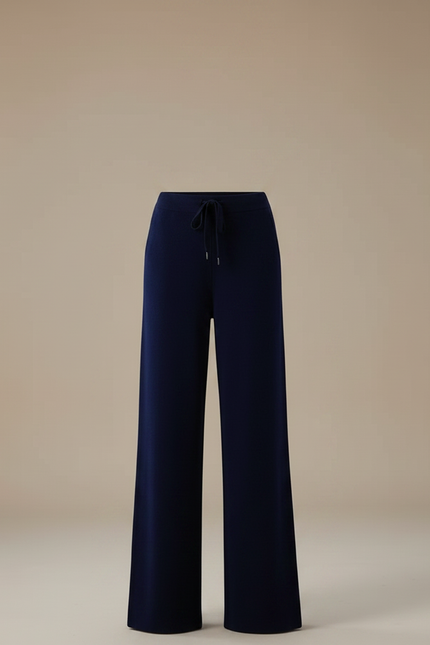 Pantalon Fluide Bleu Marine Ample Laine Mérinos Cordon - vue 3