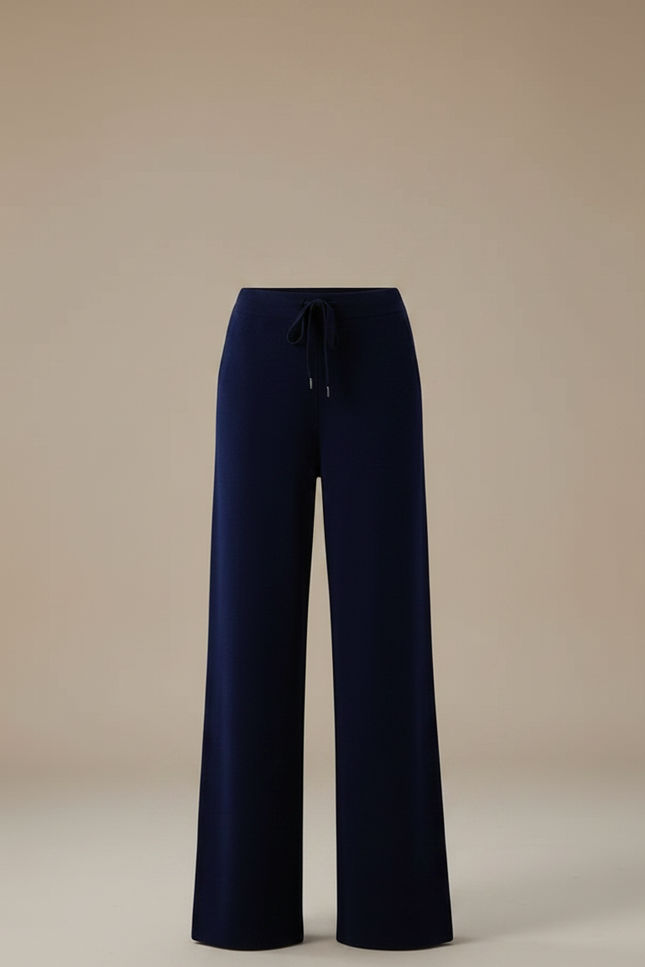 Pantalon Fluide Bleu Marine Ample Laine Mérinos Cordon - vue 3