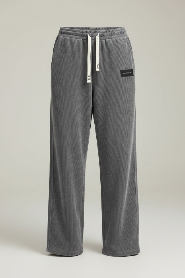 Pantalon Fluide Côtelé Gris Ample Décontracté Femme - Cordé - vue 3