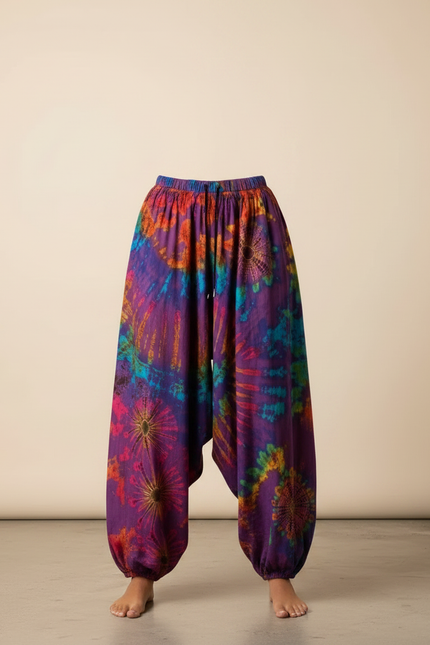 Pantalon Fluide Tie Dye Coloré Ample Confortable Bohème - Multicolore Viscose - vue 3