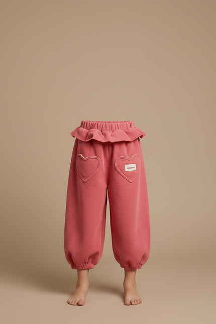 Pantalon Fluide Rose Ample Molleton Coeur Fille - vue 3