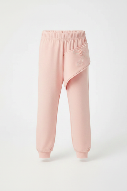 Pantalon Fluide Rose Brodé Coton Confortable Fille - Molleton - vue 3