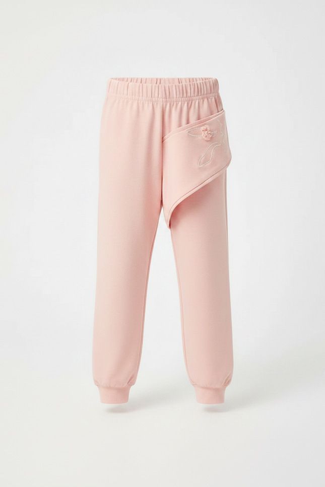 Pantalon Fluide Rose Brodé Coton Confortable Fille - Molleton - vue 3