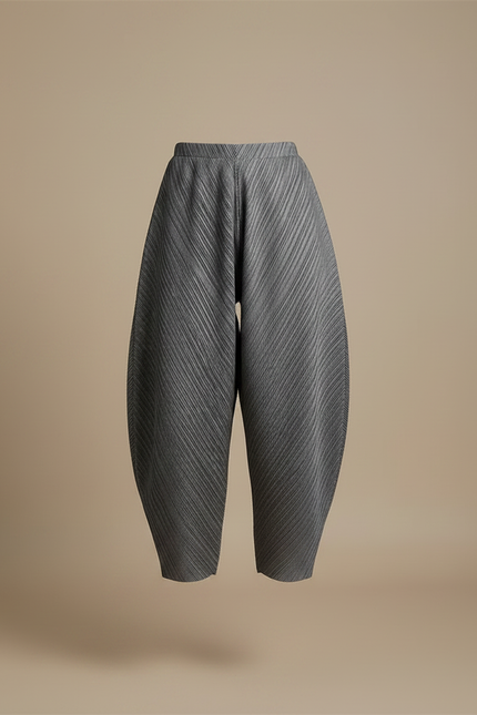 Pantalon Fluide Plissé Gris Ample Décontracté Confortable - Polyester - vue 3