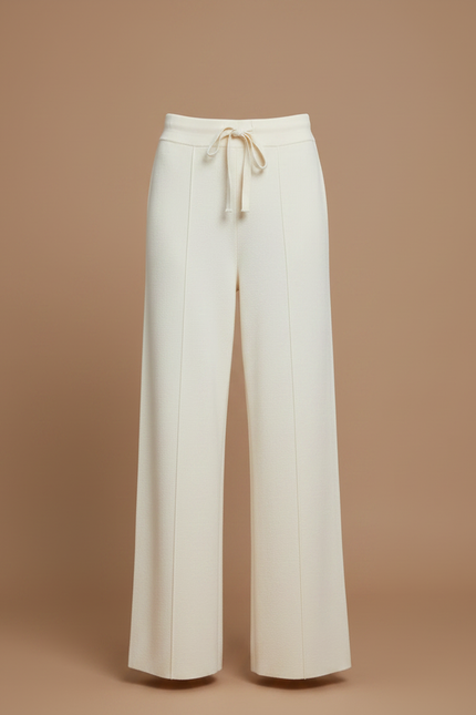 Pantalon Fluide Écru Maille Cordon Ample Femme - Beige - vue 3